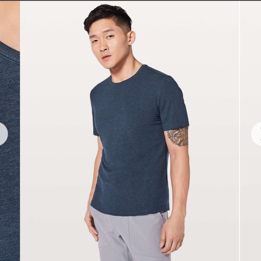 (M) Lululemon Men’s Short Sleeve T-Shirt Heathered Navy Blue Medium Pima Cotton